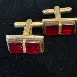 Vintage MCM Hickok U.S.A. Gold-tone and Ruby Red Glass Cufflinks
